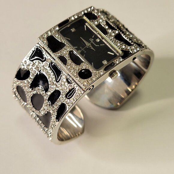 OSIROCK Sequin Black Sparkly Cuff Bangle Watch - Picture 2 of 16